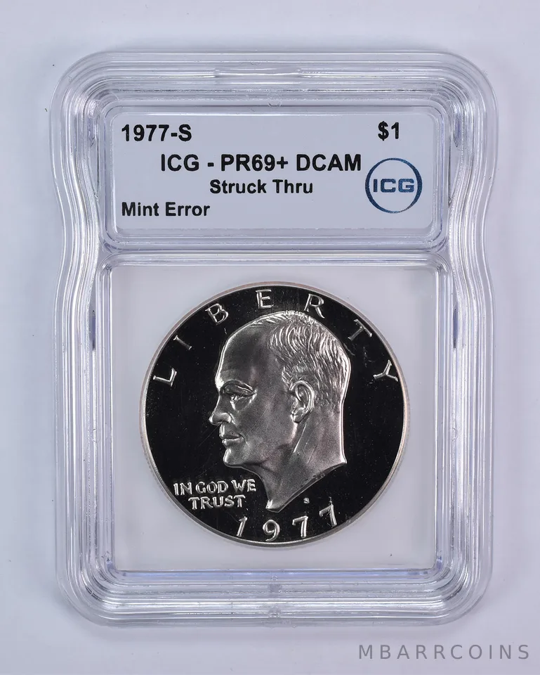 1977-S Eisenhower $1 Mint Error Struck Thru PR69+ DCAM ICG