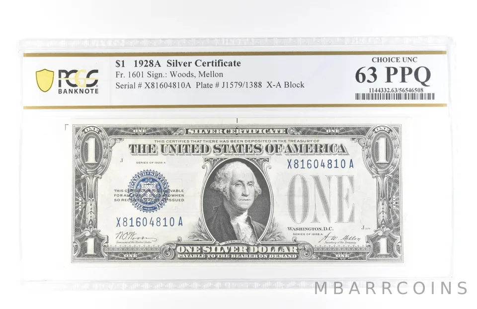 1928 A $1 Silver Certificate Fr#1601 Choice Unc 63 PPQ PCGS *5802