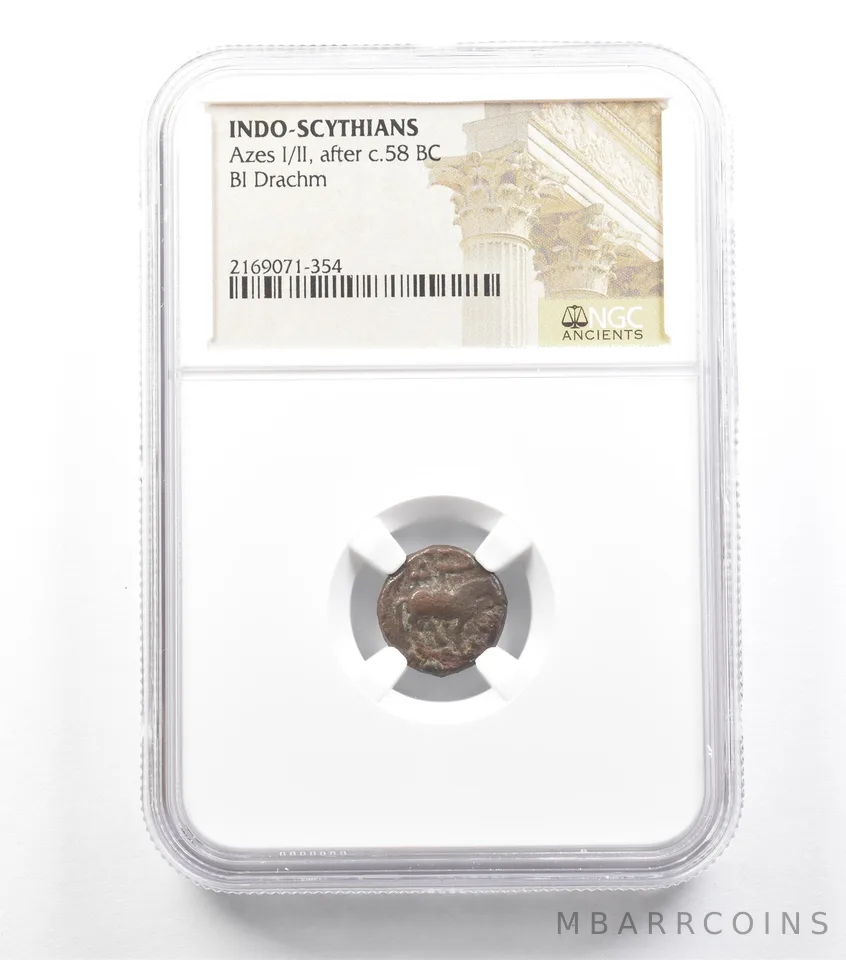 C. 58 BC Indo-Scythians Azes I/II BI Drachm NGC *5942