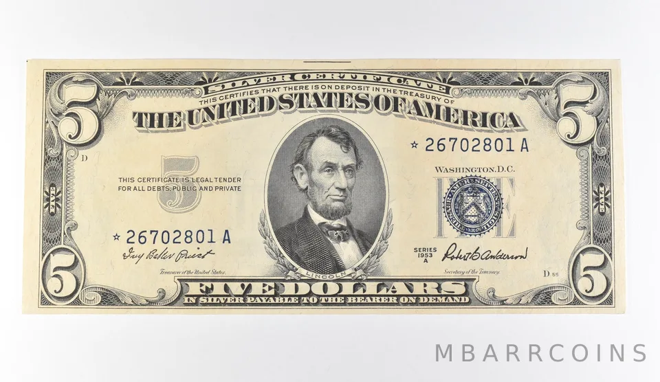 1953 A $5 Silver Certificate Star Note Blue Seal *9721