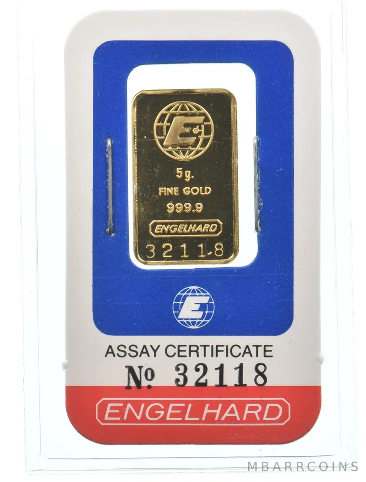 5 Gram Gold Bar Engelhard In Assay *5085