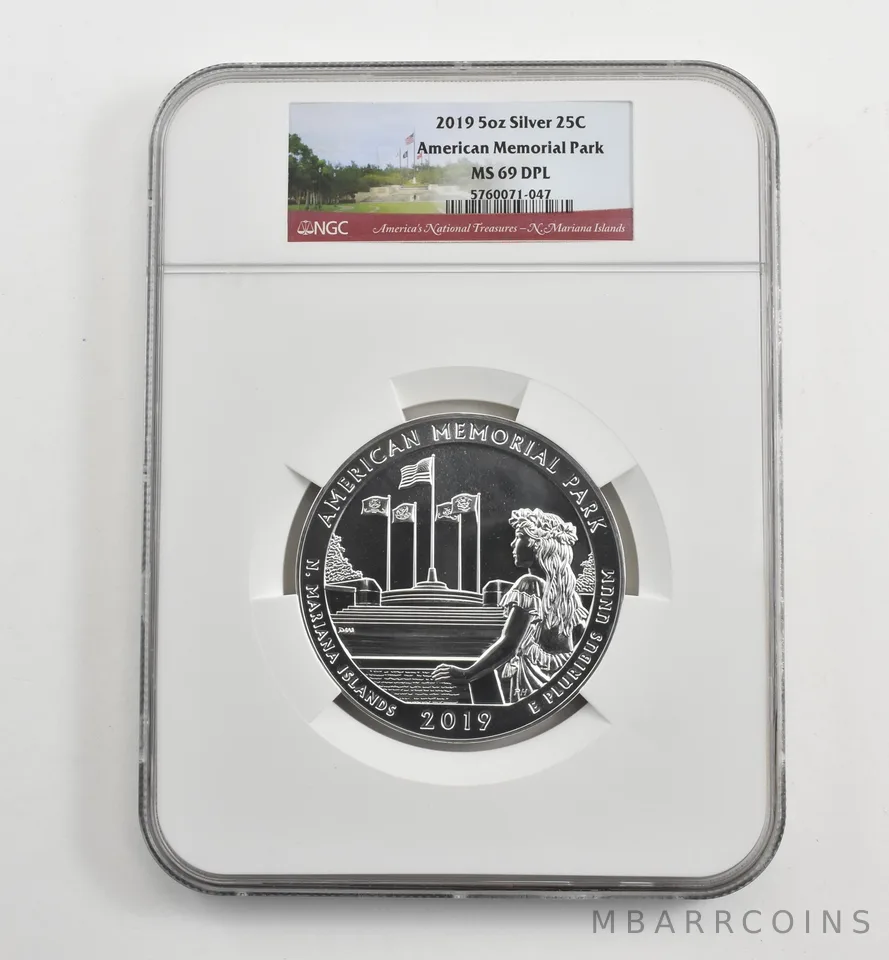 2019 5 Oz Silver Quarter ATB American Memorial Park MS69 DPL NGC *1666