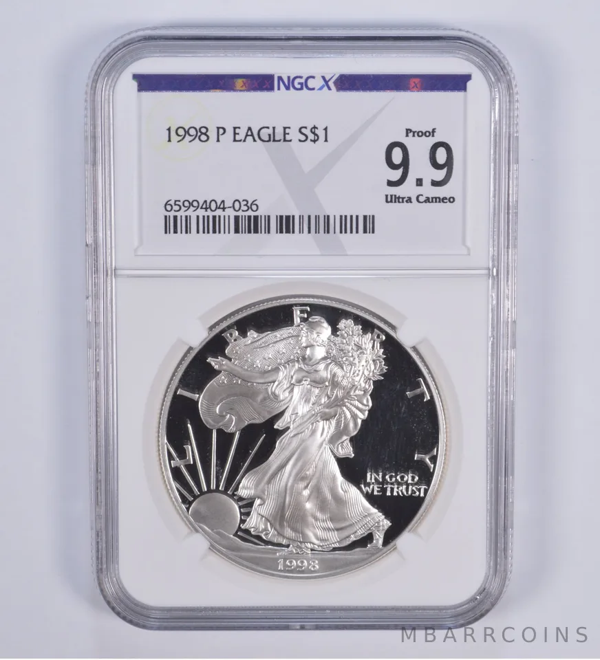 1998-P American Silver Eagle Proof 9.9 NGC X NGCX - Almost PERFECT