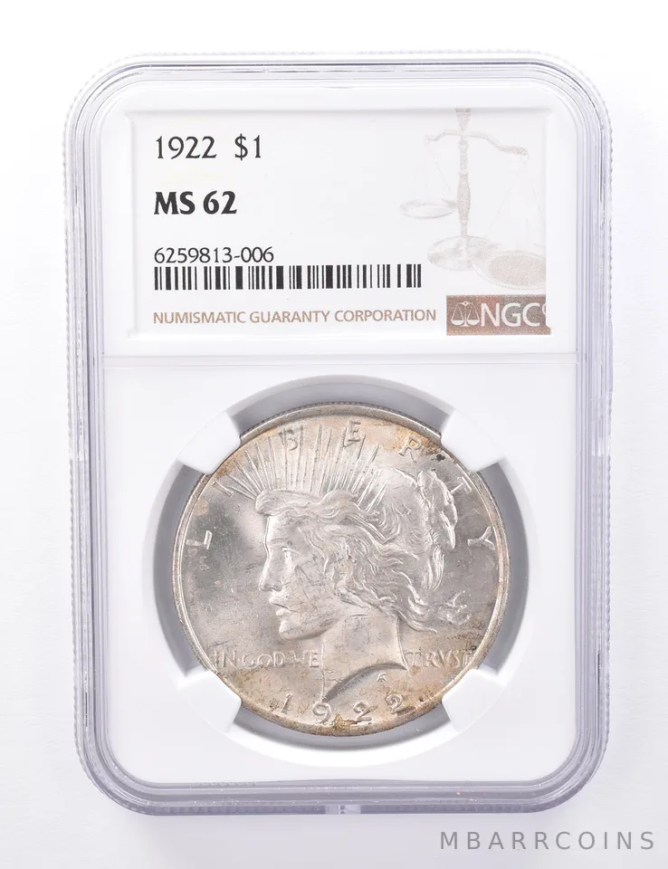 MS62 1922 Peace Silver Dollar - Graded NGC Insane Tone *4238