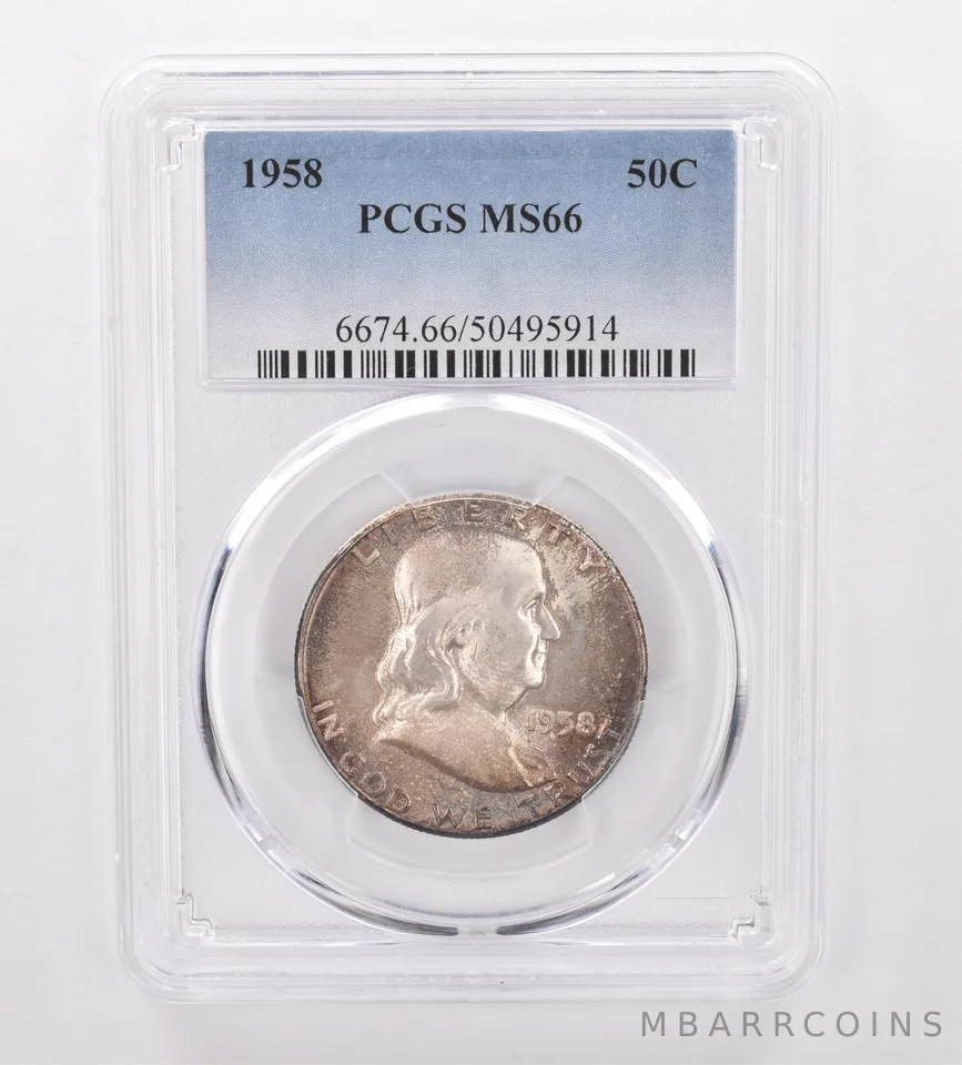 1958 Franklin Half Dollar MS66 PCGS Beautiful Tone *9951