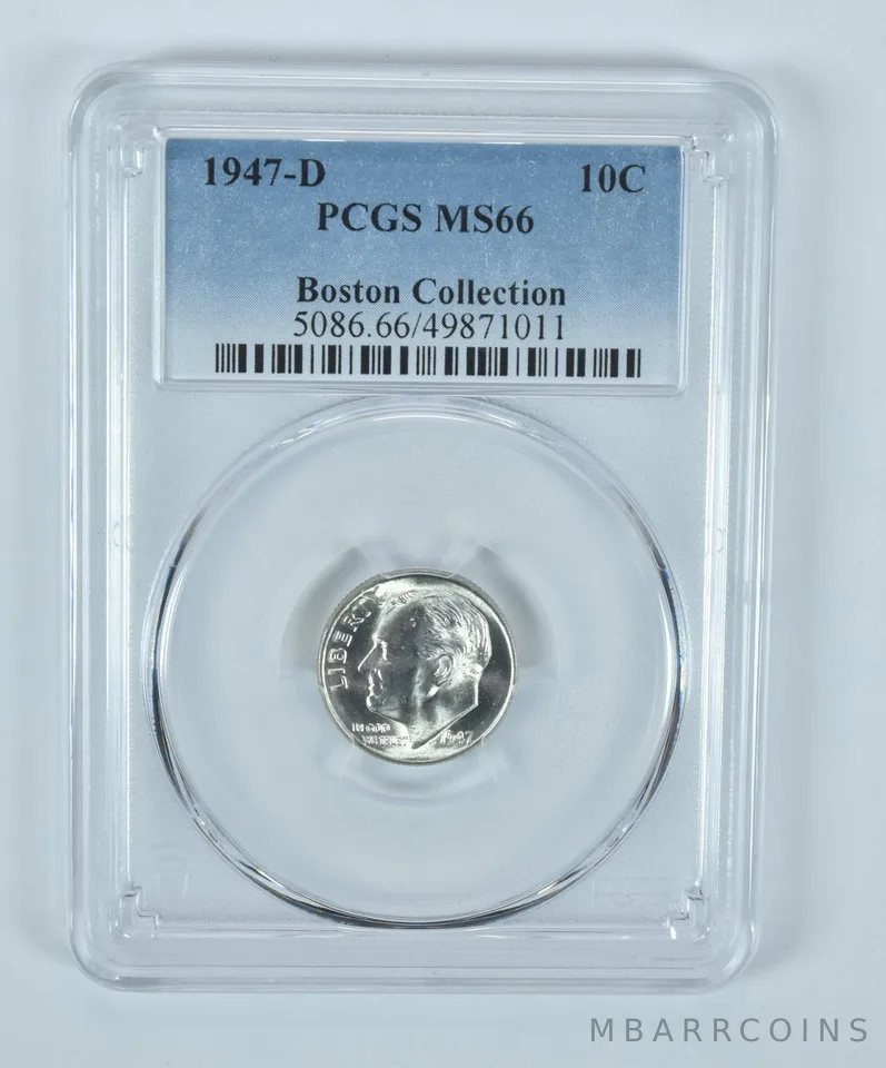 1947-D Roosevelt Dime Boston Collection MS66 PCGS Blue Label