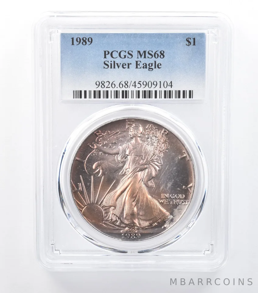 1989 American Silver Eagle MS68 PCGS Rosy Tone a7730
