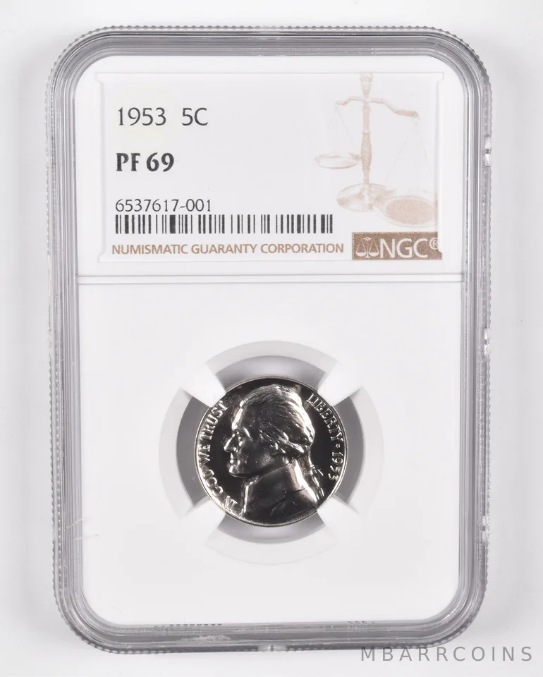 1953 Jefferson Nickel PF69 NGC PR Proof Brown Lbl