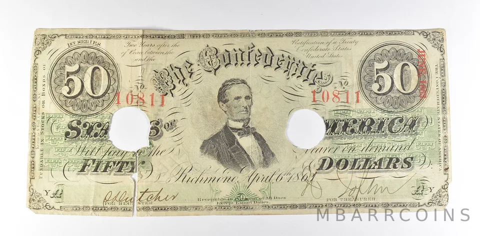 1863 $50 Confederate States Of America T-57 Large Note *8508