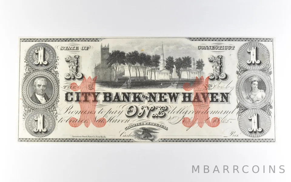 1865 $1 New Haven CT City Bank Obsolete Currency *9813