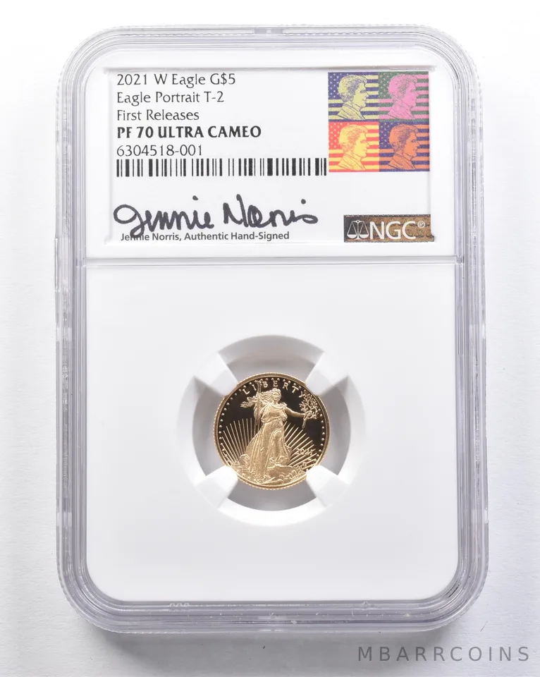 2021-W $5 American Gold Eagle Type 2 Norris FR 1/10 Oz PF70 UCAM NGC *2116