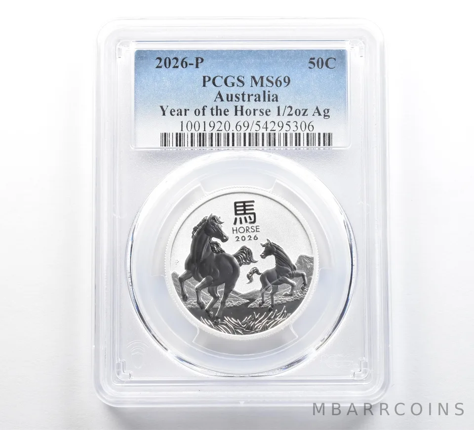 2026 P Australia 50 Cents Silver Year Of The Horse 1/2 Oz Silver MS69 PCGS