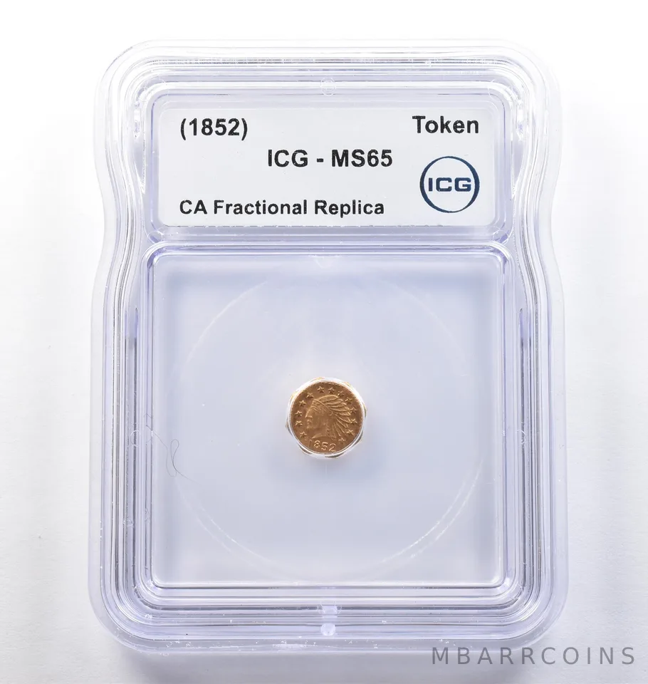 (1852) CA Fractional Gold Style Token Indian Head Token MS65 ICG *3825