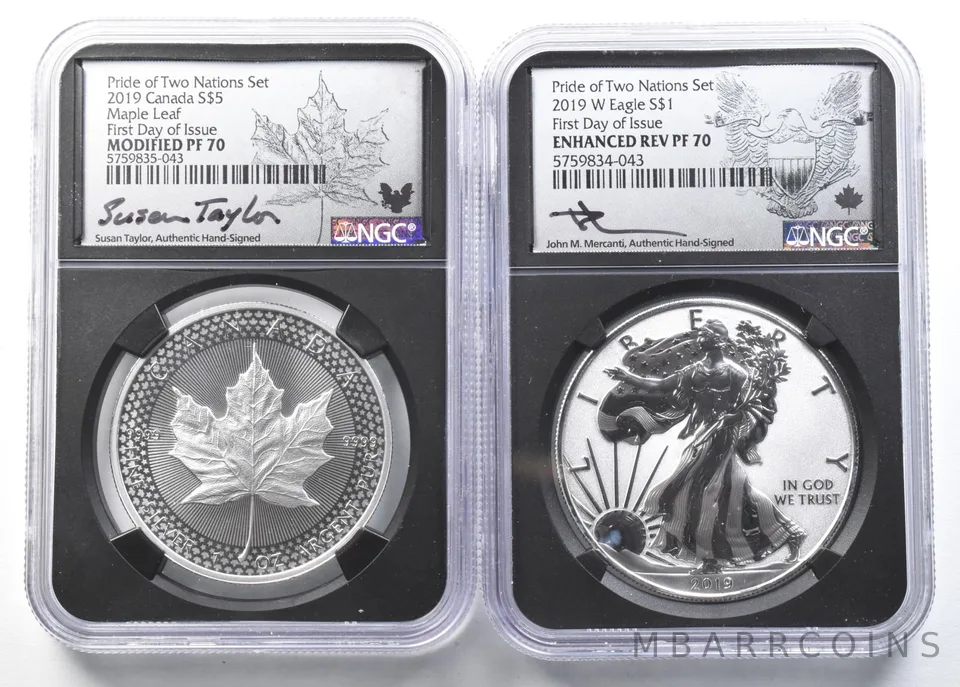 2019 Silver Eagle Canada Maple Leaf Pride 2 Nations FDOI Mercanti PF70 NGC *9038