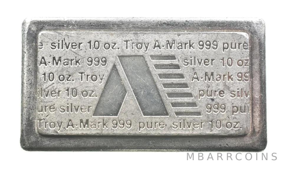 10 Troy Oz Silver Bar A Mark Stacker Vintage *6816