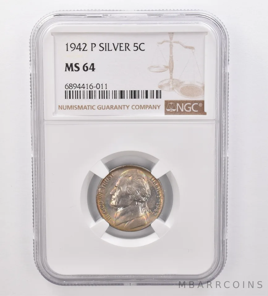 1942-P Jefferson Nickel Silver MS64 NGC Beautiful Tone *9910