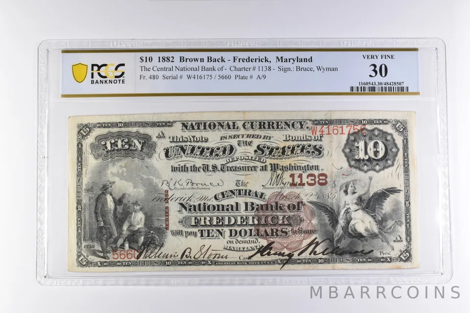 PCGS 30 VF $10 1882 Brown Back Frederick, MD Charter #1138 Nat'l Currency *4131