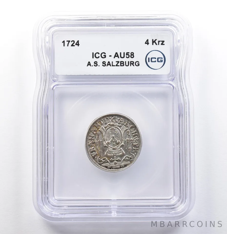 1724 Austrian States Salzburg 4 Kreuzer AU58 ICG *9835