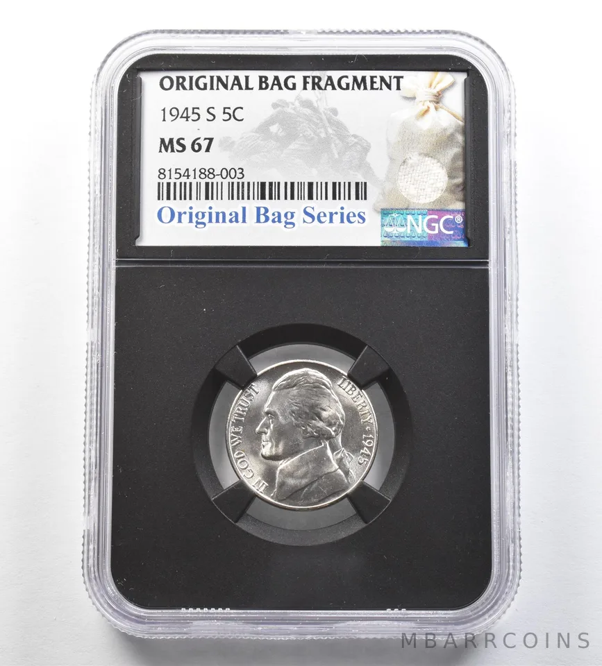 1945-S Jefferson Nickel Original Bag Fragment MS67 NGC a7144