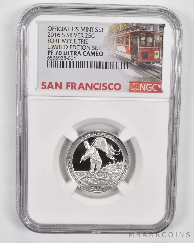 2016-S Fort Moultrie Quarter Silver PF70 NGC Limited Edition San Fran Lbl