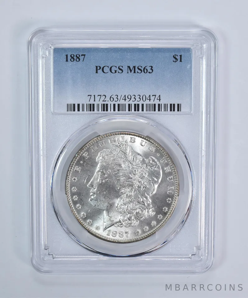 1887 Morgan Silver Dollar MS63 PCGS Blue Label