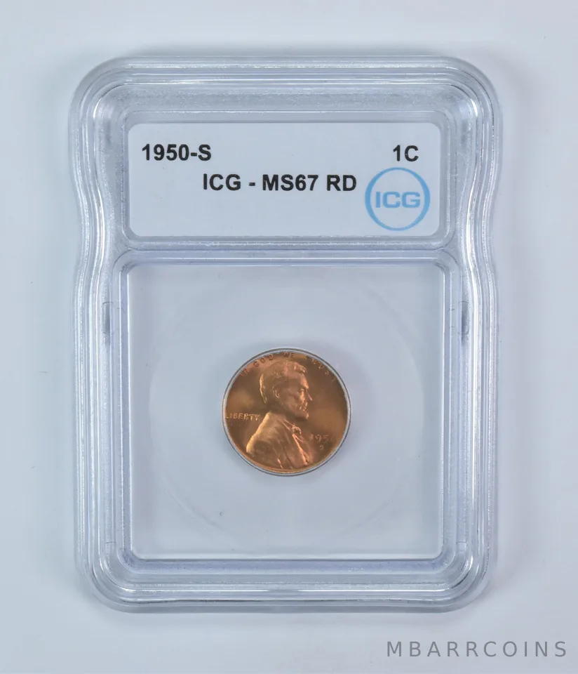 1950-S Lincoln Wheat Cent MS67 RD ICG