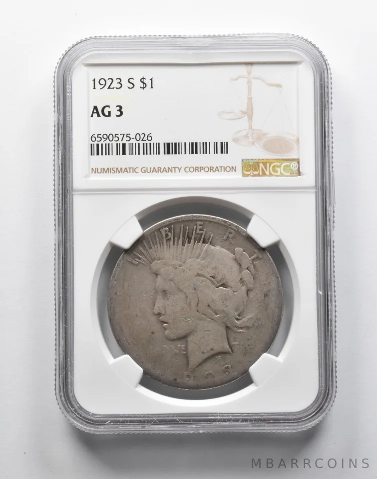 AG3 1923-S Peace Silver Dollar NGC Lowball Low Ball Pocket Piece a9096