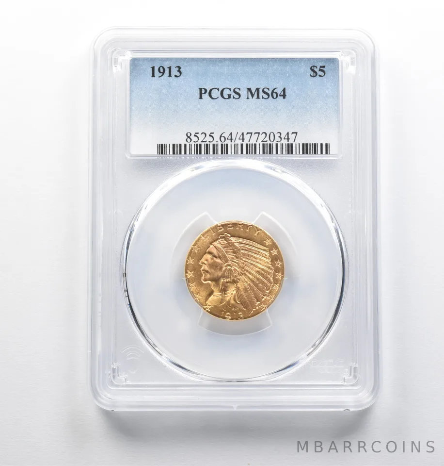 MS64 1913 $5 Indian Head Gold Half Eagle PCGS PPQ a0819