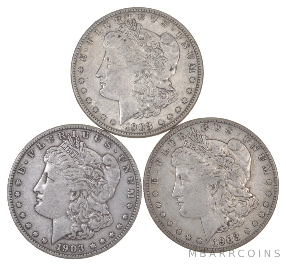 Lot Of 3 1903-S Morgan Silver Dollars a5828