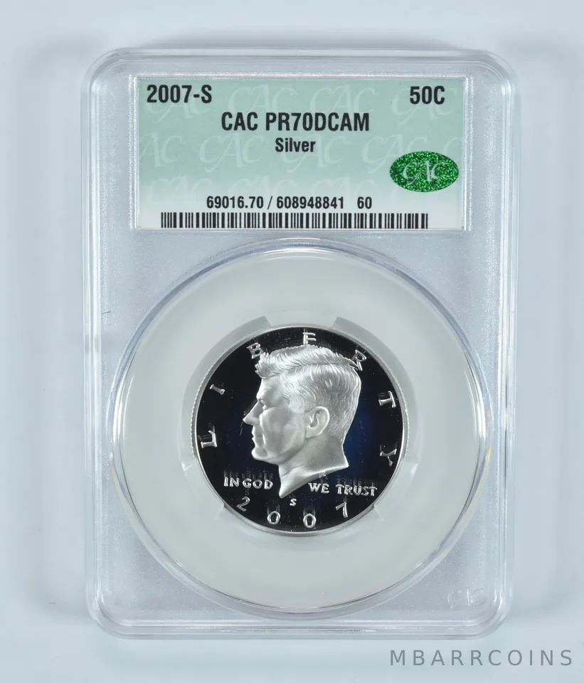 2007-S Kennedy Half Dollar Silver PR70 DCAM CAC CACg