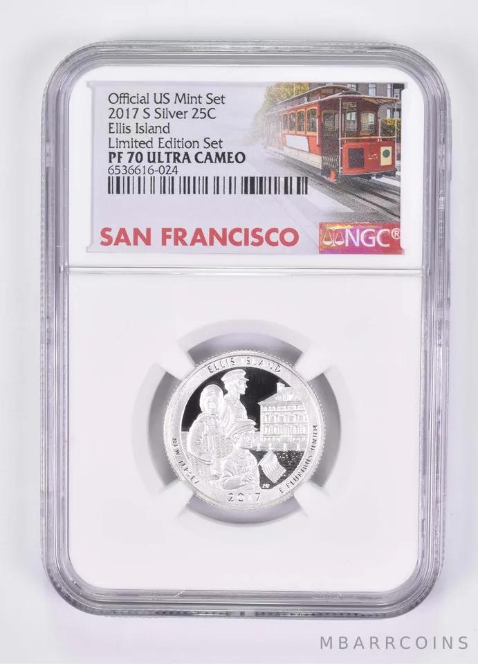 2017-S Silver PF70 Ellis Island Quarter NGC Limited Edition San Fran Lbl