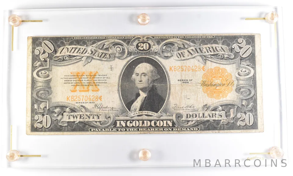 1922 $20 Gold Certificate Large Note Fr#1182 *4156