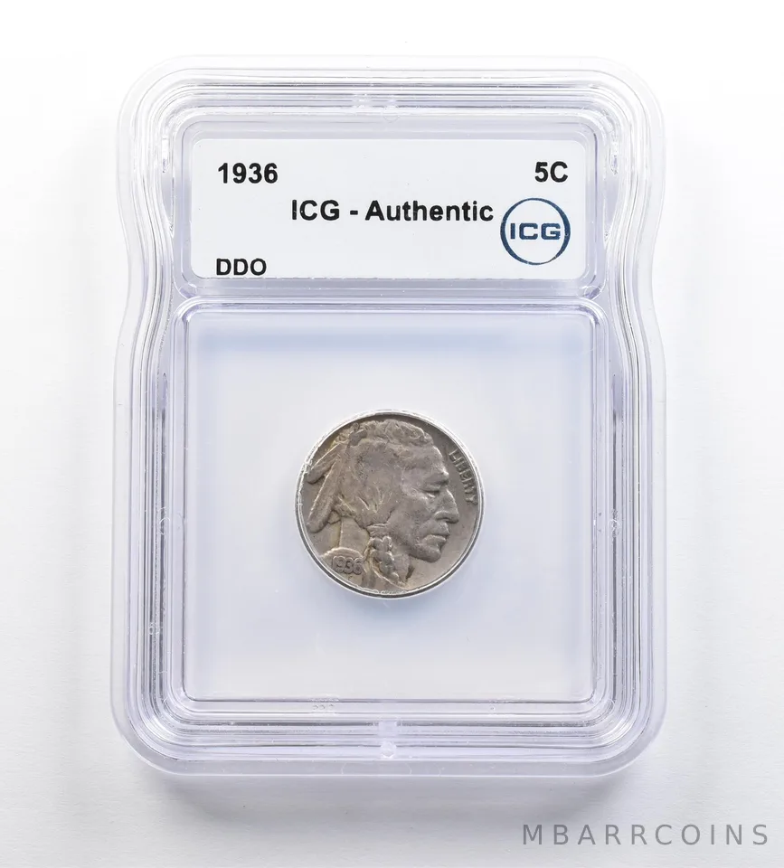 1936 Indian Head Buffalo Nickel DDO Authentic ICG *9195