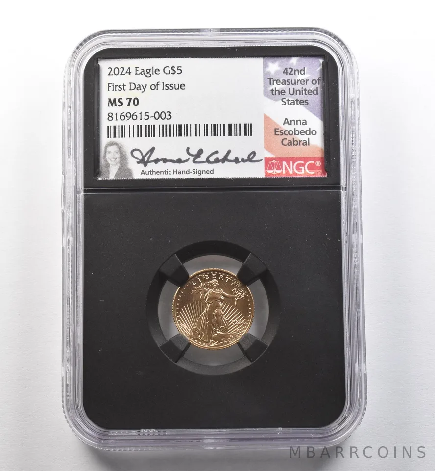 2024 $5 American Gold Eagle Anna Cabral 1/10 Oz FDOI MS70 NGC *3467