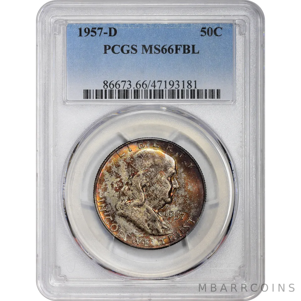 MS66 FBL 1957-D Franklin Half Dollar PCGS Beautifully Toned *2905