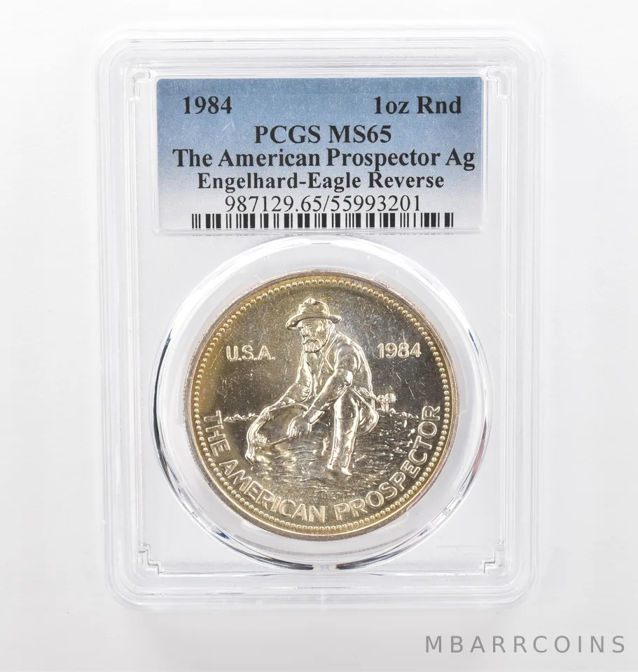 1984 Engelhard Prospector 1 Oz Silver Eagle Reverse MS65 PCGS Nice Tone *2176