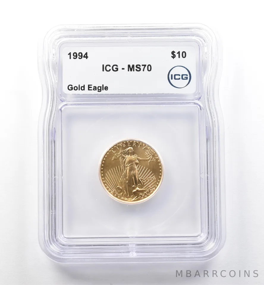 1994 $10 American Gold Eagle 1/4 Oz Gold MS70 ICG