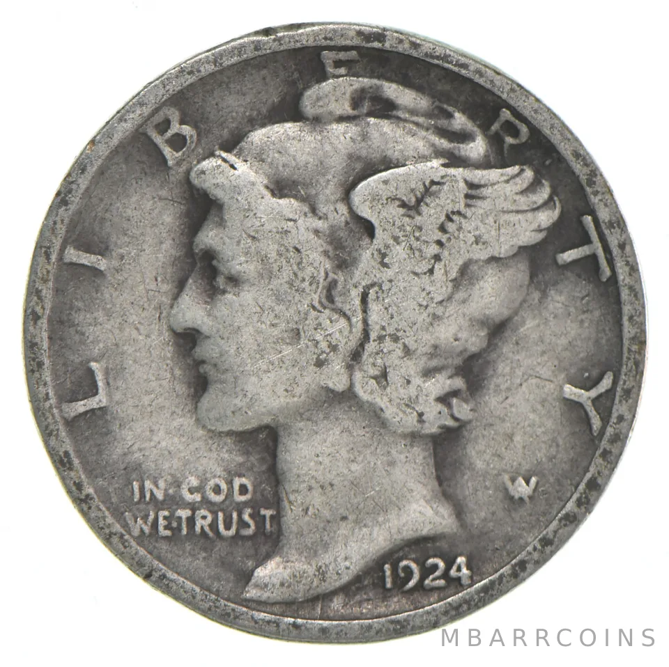 VG+ 1924-D Mercury 90% Silver Dime