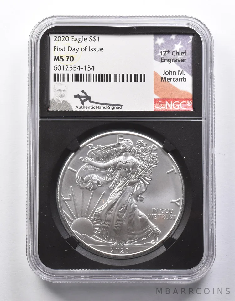 MS70 2020 American Silver Eagle Mercanti Signed FDOI NGC a8669