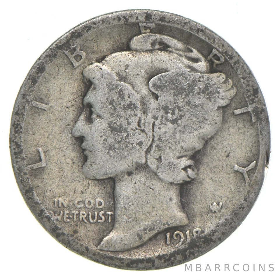G+ 1918 Mercury 90% Silver Dime