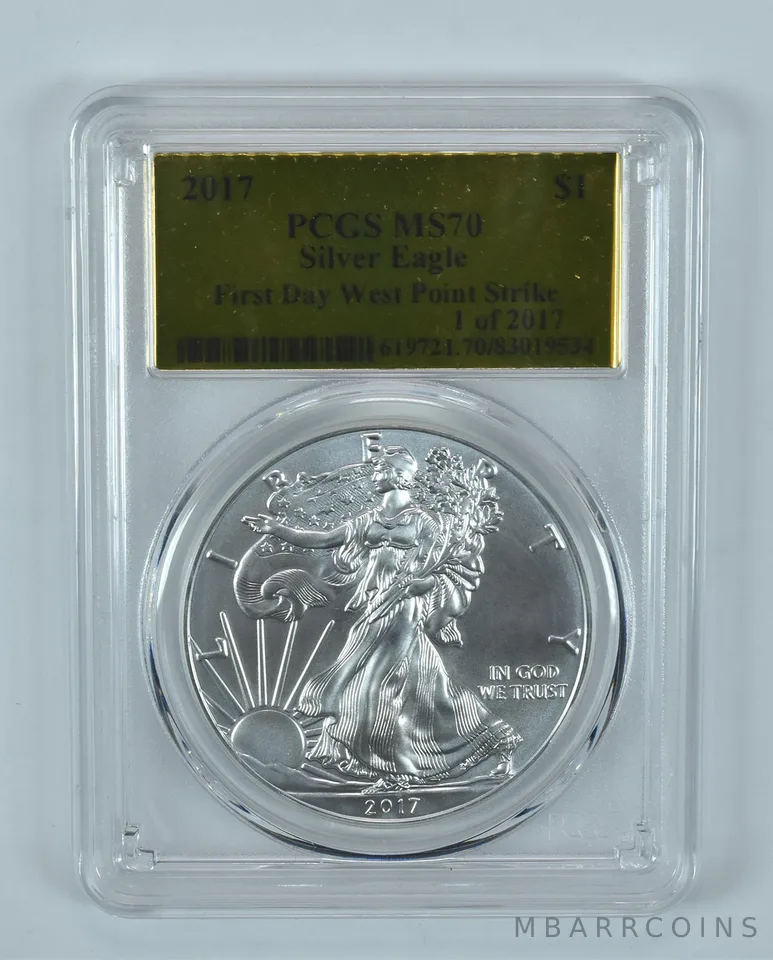 2017 American Silver Eagle WP Struck 1st Day 1 Of 2017 MS70 PCGS Gold Label