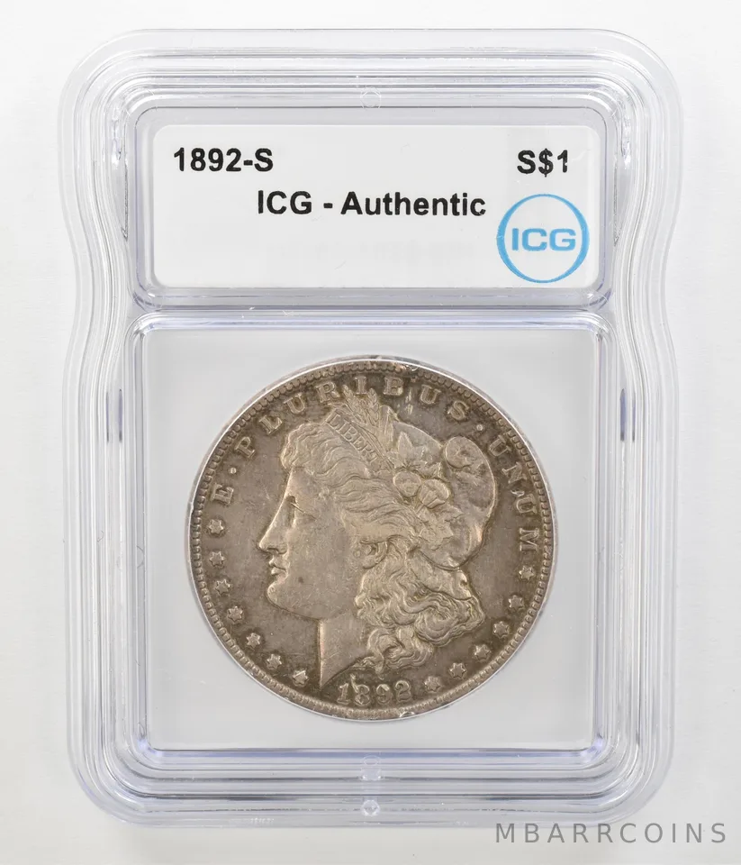 1892-S Morgan Silver Dollar Authentic ICG Beautiful Tone a4537