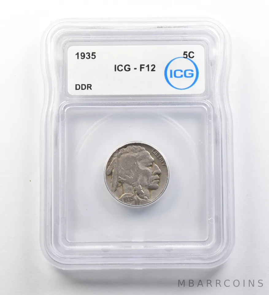 1935 Indian Head Buffalo Nickel DDR F12 ICG ERROR a8184
