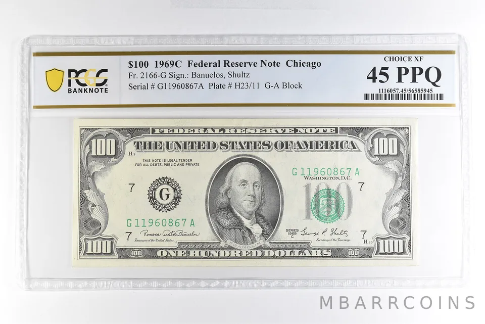 1969 C $100 Chicago IL FRN Fr#2166-G Choice XF 45 PPQ PCGS *4967