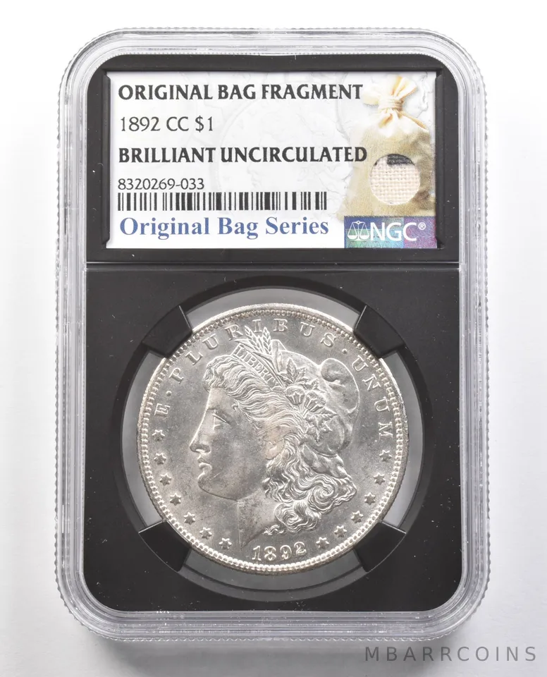 1892-CC Morgan Silver Dollar Original Bag Fragment BU NGC *4369