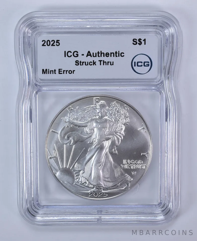 2025 American Silver Eagle Mint Error Struck Thru Authentic ICG