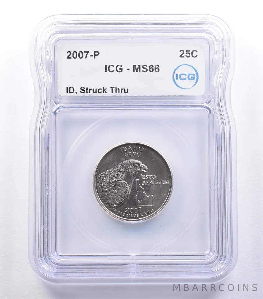 2007-P Washington State Quarter Idaho Mint Error Struck Thru MS66 ICG *9598