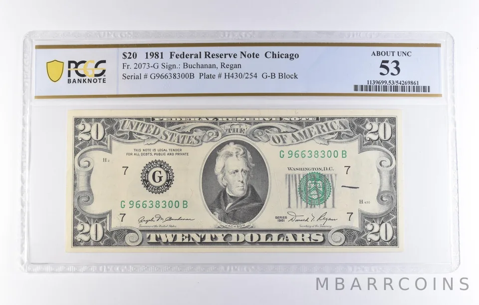 1981 $20 Chicago IL FRN Fr#2073-G About Unc 53 PCGS *8283