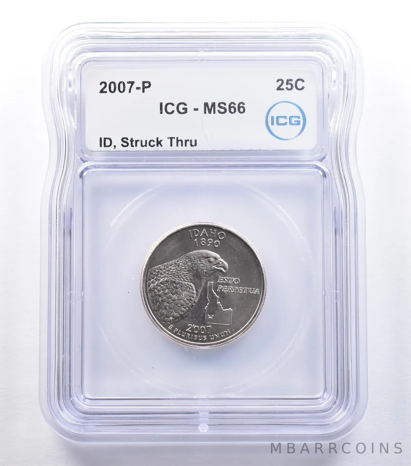 2007-P Washington State Quarter Idaho Mint Error Struck Thru MS66 ICG *9593