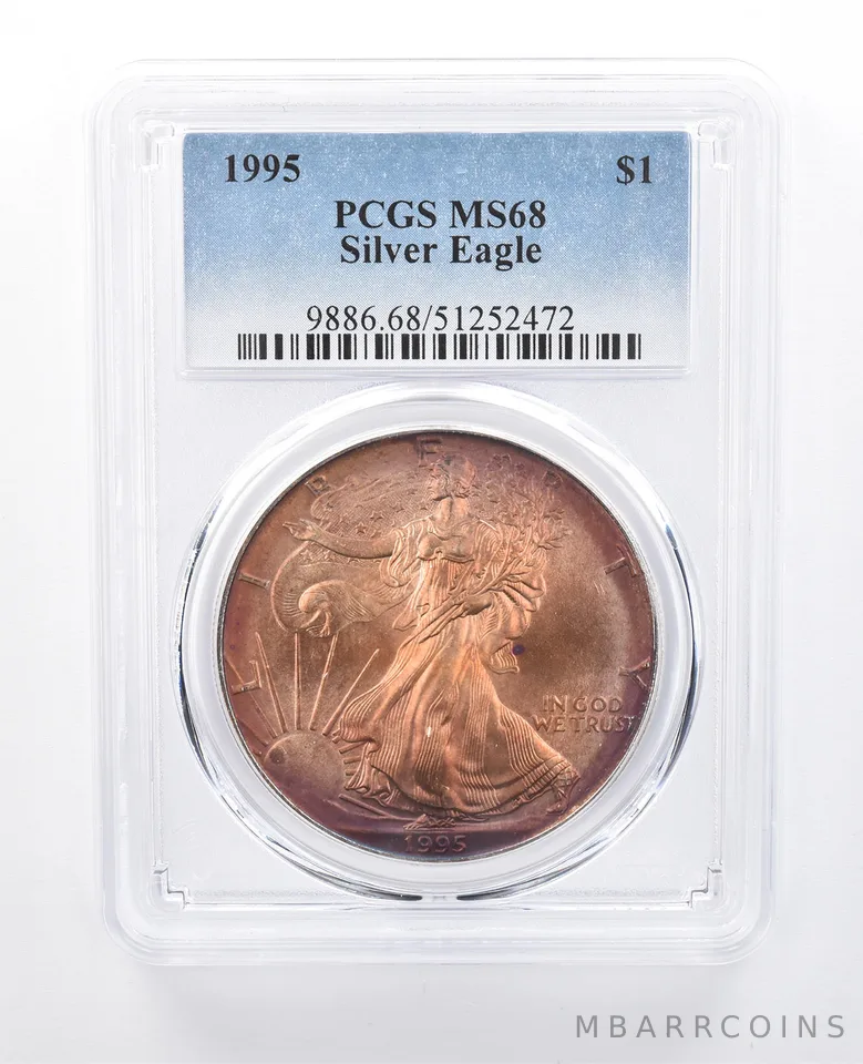1995 American Silver Eagle MS68 PCGS Red/Purple Tone *8157